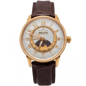 Maurice Lacroix Silver 18K Rose Gold Masterpiece Phase De Lune Men's Watch 40MM