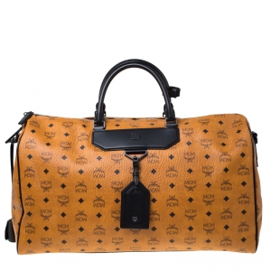 MCM Cognac/Black Visetos Leather Nomad Weekender Duffel Bag
