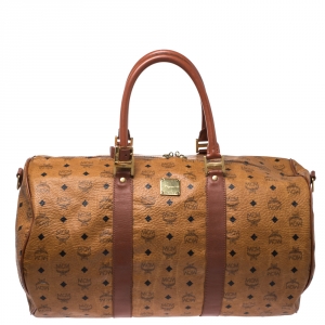 MCM Cognac Visetos Coated Canvas Stark Weekender Duffel Bag