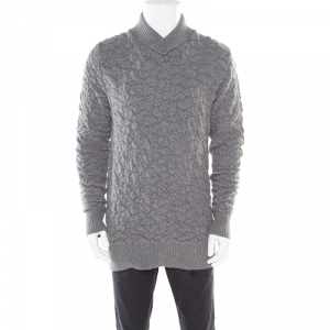 Pre Owned McQ by Alexander McQueen Grey Crinkle Effect Faux Wrap Collar Pullover M