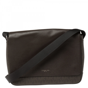 Michael Kors Brown Signature Coated Canvas and Leather Jet Set Messenger Bag