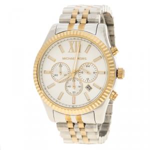 Michael Kors Silver White Two-Tone Stainless Steel Lexington MK8344 Men's Wristwatch 45 mm