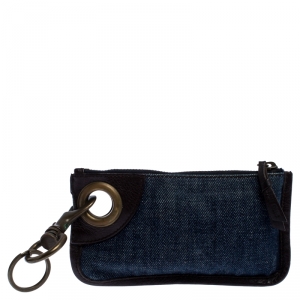 Miu Miu Blue/Brown Denim and Leather Zipped Coin Purse