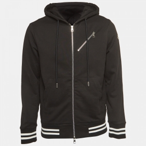 Moncler Black Logo Applique Cotton Zip-Up Hoodie S
