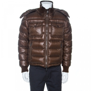 Moncler Brown Quilted Down Zip Front Puffer Jacket M