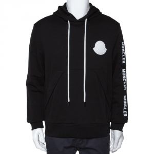 Moncler Black Maglia Logo Appliqued Cotton Hooded Sweatshirt L