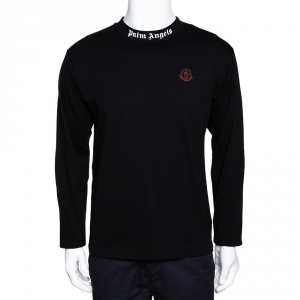 Moncler X Palm Angels Black Logo Print Cotton Long Sleeve T-Shirt M