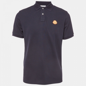 Moncler Navy Blue Cotton Pique Logo Patch Polo T-Shirt M