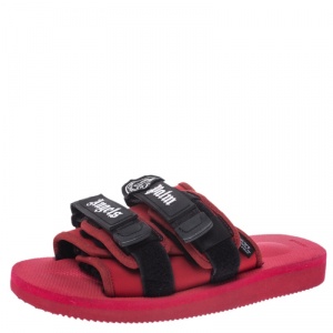 Moncler x Palm Angels x Suicoke Red/Black Fabric And Nylon Moto Slides Size 42