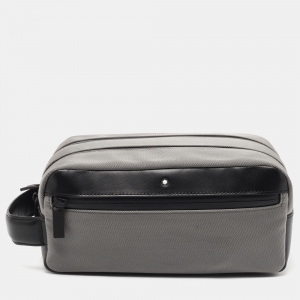 Montblanc Grey/Black Nylon and Leather Zip Toiletry Pouch