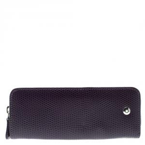 Pre Owned Montblanc Purple Lizard Embossed Leather 2 Pen Pouch