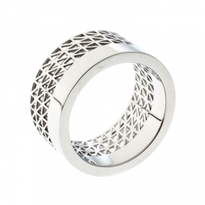 Pre Owned Montblanc Graphic Cutout Steel Skeleton Band Ring Size 62