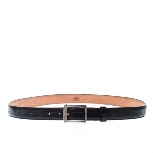 Montblanc Black Crocodile Embossed Leather Buckle Belt 110CM