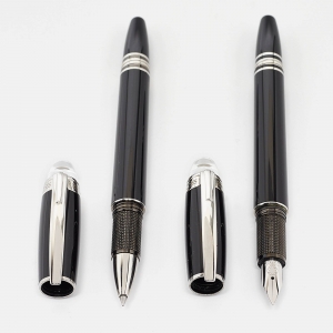 Montblanc Black Resin Silver Tone Pens Set of 2 Pens