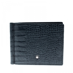 Pre Owned Montblanc Aquamarine Croc Embossed Leather Miesterstuck Bifold Wallet