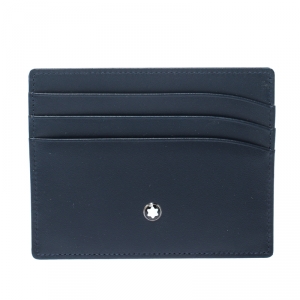 Pre Owned Montblanc Navy Blue Leather Meisterstuck Card Holder 6CC
