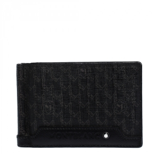Montblanc Black Signature Coated Canvas and Leather Money Clip Card Holder