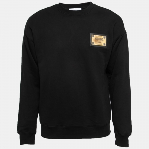 Moschino Couture Black Cotton Logo Applique Detail Sweatshirt S