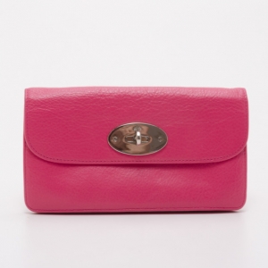 Pre Owned Mulberry Pink Leather Postman's Lock Continental Wallet 