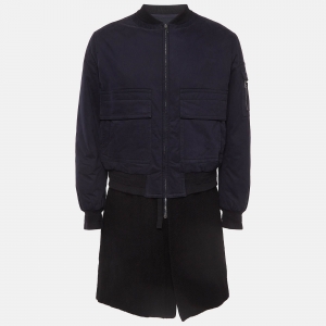 Neil Barrett Navy And Black Virgin Wool Layered Long Coat L
