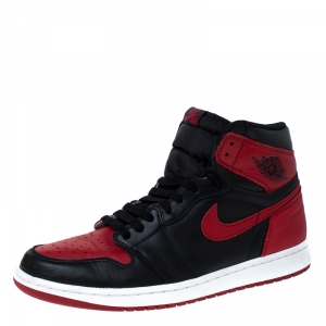 Nike Black And Red Leather Air Jordan 1 Retro High Top Lace Up Sneakers Size 43.5