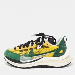 Nike x Sacai Green/Yellow Mesh and Suede Vaporwaffle Sneakers Size 40.5