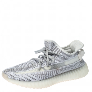 Pre Owned Yeezy x Adidas Grey/White Cotton Knit Boost 350 V2 Static Non-Reflective Sneakers Size 38.5
