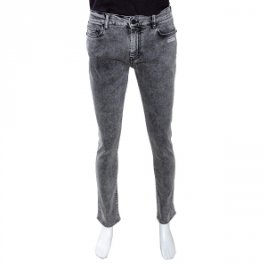 Off White Grey Logo Print Acid Washed Denim Skinny Jeans M