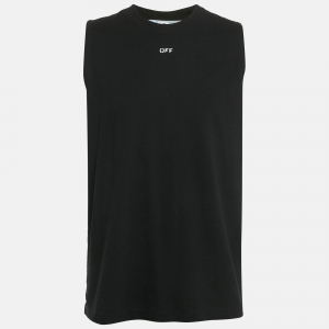 Pre Owned Off-White Black Logo Print Jersey Sleeveless T-Shirt L
