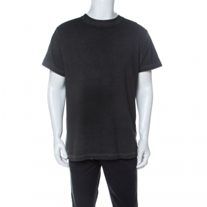Pre Owned Off White Dark Grey Cotton Faded Effect Crew Neck T Shirt S