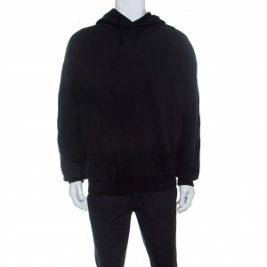 Pre Owned Off White Black Cotton Washed Out Effect Embroidered Hoodie S