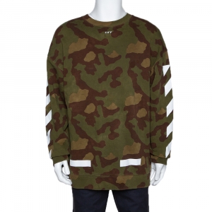 Off-White Green Diagonal Camouflage Print Cotton Sweatshirt S