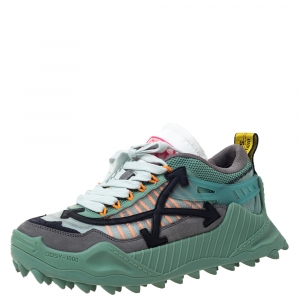 Pre Owned Off-White Baby Blue/Black Mesh and Leather Odsy-1000 Sneakers Size 41