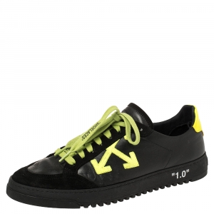 OFF-WHITE Black/Neon Leather And Suede Vulcanized Low Top Sneakers Size 43