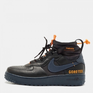 Off-White x Nike Navy Blue Leather and Nylon Air Force1 Gore-Tex High Top Sneakers Size 43