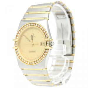 Omega Champagne 18K Yellow Gold and Stainless Steel Diamond Constellation Men's Wristwatch 33MM