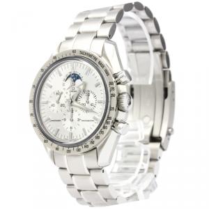 Omega Silver 18K White Gold and Stainless Steel Speedmaster Men's Wristwatch 42MM