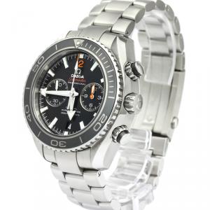 Omega Black Stainless Steel Seamaster Planet Ocean Co-Axial Chronograph Men's Wristwatch 45.5MM
