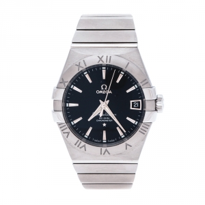 Omega Black Stainless Steel Constellation Men's Wristwatch 38 mm