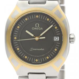 Omega Black Stainless Steel 18K Yellow Gold Seamaster Polaris 396.1022 Men's Wristwatch 31MM