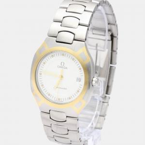Omega White 18k Yellow Gold And Stainless Steel Seamaster 396.1022 Quartz Men's Wristwatch 31 mm