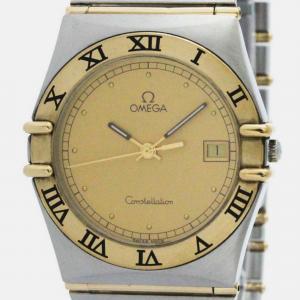 Omega Gold 18k Yellow Gold Stainless Steel Constellation 396.1070 Quartz Men's Wristwatch 33 mm