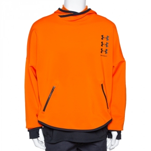 Palm Angels X Under Armour Orange Logo Print Neoprene Hoodie M