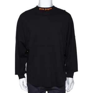 Palm Angels Black Cotton Neon Logo Print Long Sleeve T Shirt M 