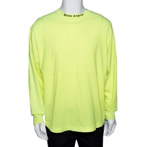 Palm Angels Neon Yellow Logo Print Cotton Long Sleeve T-Shirt M