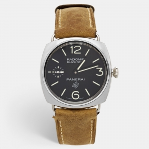 Panerai Black Stainless Steel Leather Radiomir Black Seal PAM00183 Men's Wristwatch 45 mm