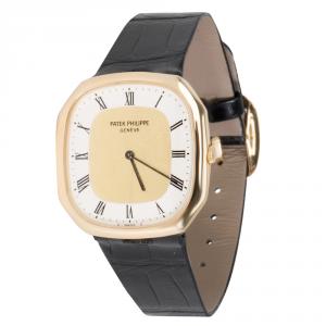 Patek Philippe White 18K Yellow Gold and Leather Ellipse 3855 Men's Wristwatch 30MM