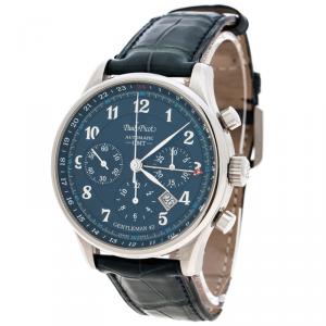 Paul Picot Blue Stainless Steel Gentleman 2031.S Mens Wrist Watch 42 mm