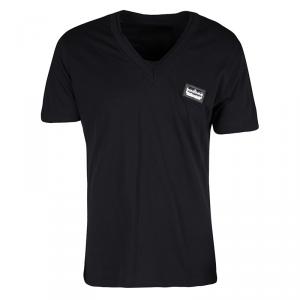 مملوكة مسبقًا Philipp Plein Homme Black Logo Plaque Detail Noncommitted V Neck T-Shirt XL