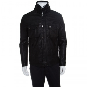 مملوكة مسبقًا Philipp Plein Black Skull Motif Leather Biker Jacket M